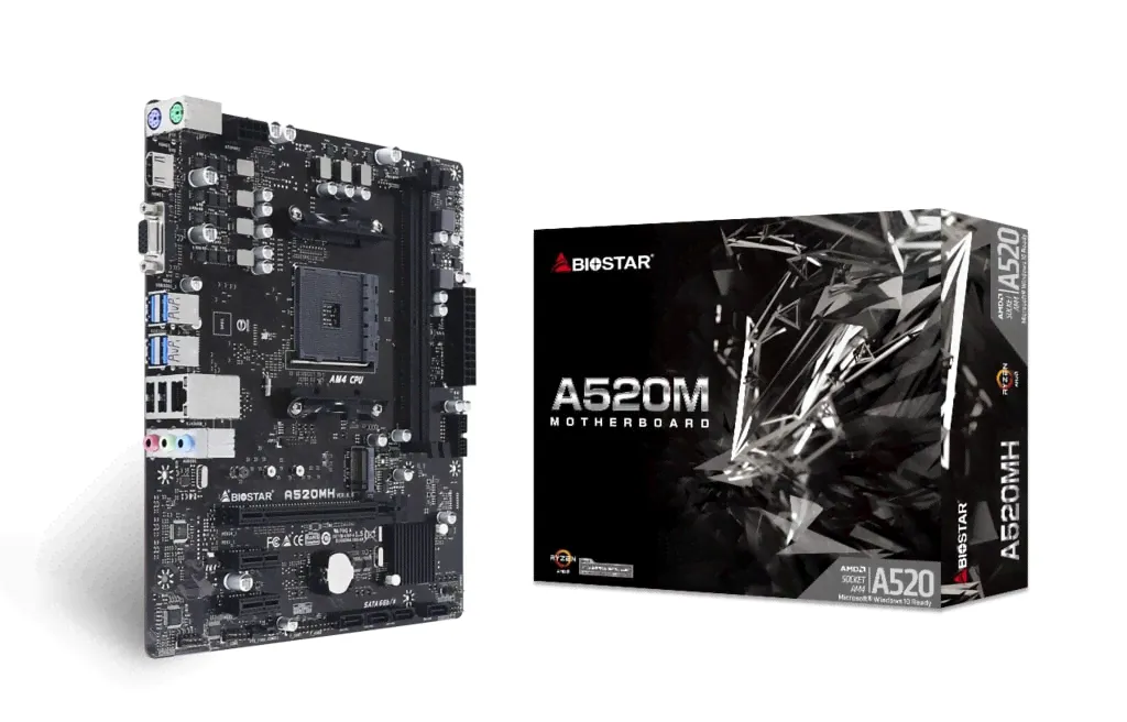 МП <AM4> Biostar A520MH, 2DDR4,1PCIe16, 2PCIe1, 1M2, 4SATA,4USB3, 2USB2, VGA, HDMI-0