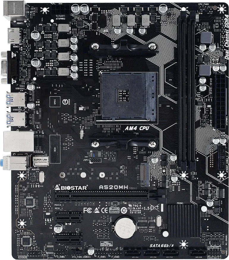 Материнская плата Biostar A520MH, DDR4, AM4, mATX