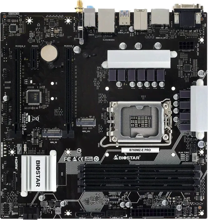 Материнская плата Biostar B760MZ-E PRO, LGA 1700, Intel B760, mATX, Ret-0