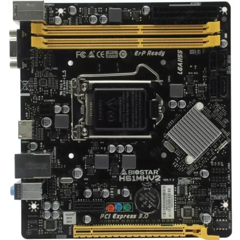 Материнская плата Biostar H61MHV2 mATX H61 2xDDR3 PCIEx16 1xPCI-E 4xSATA GLan Dsub HDMI S1155-0
