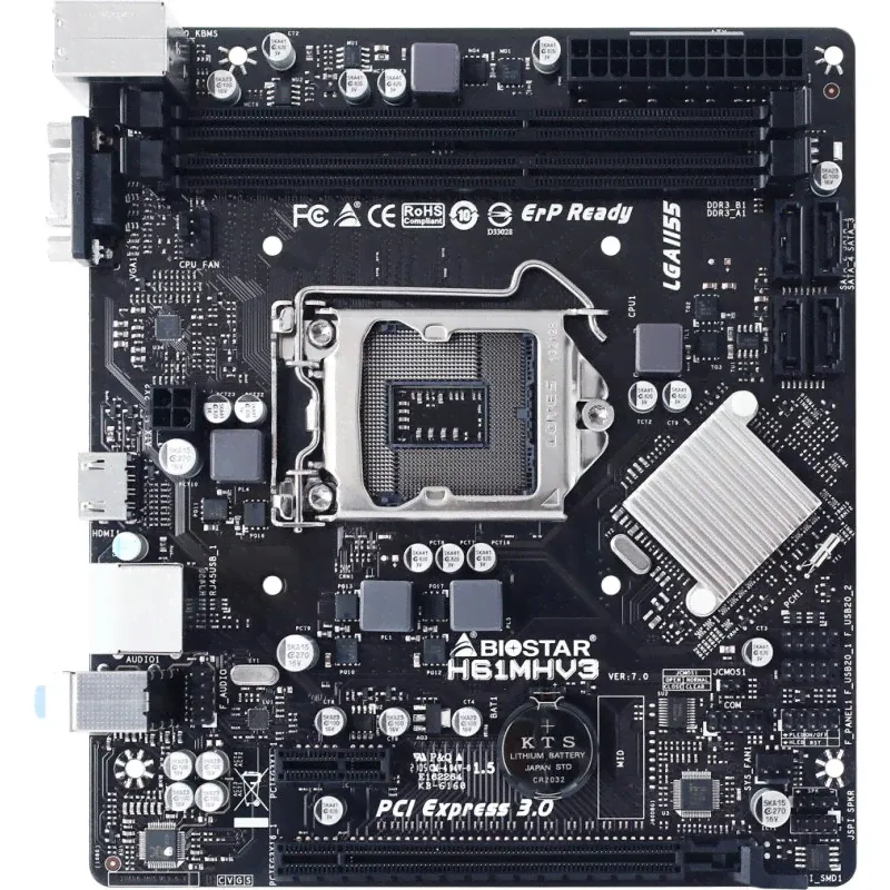 Материнская плата Biostar H61MHV3, LGA 1155, Intel H61, 2xDDR3, mATX