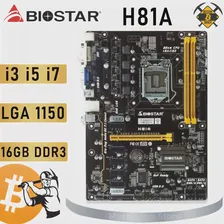 Материнская плата LGA 1150 BIOSTAR H81A для майнинга i7 i5 i3 Intel CPU 1150 BTC ETH Intel H8, материнская плата для майнинга 1150 DDR3 16 ГБ LGA 1150, бу (art.: 3a3a223a83b)