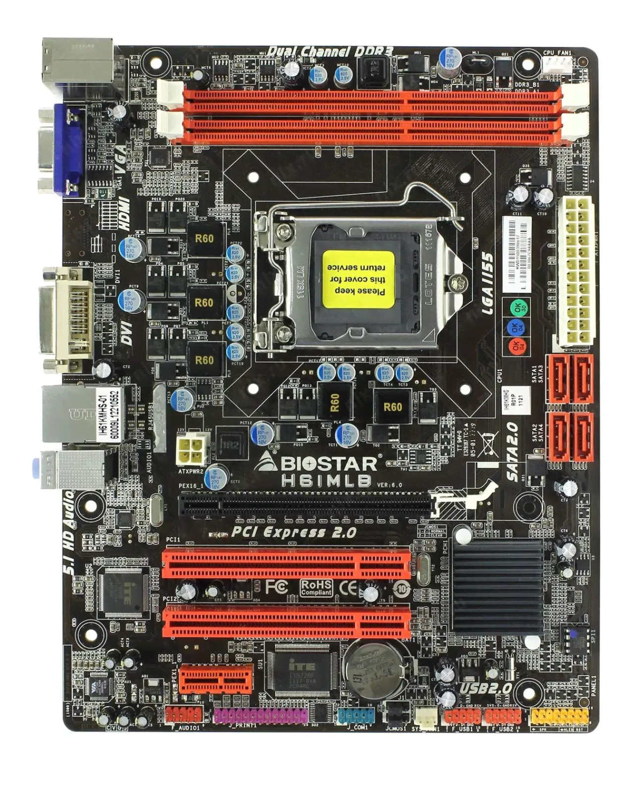 Материнская плата Biostar H61MLB <LGA 1155, Intel H61, 2xDDR3, 1xPCI-E 16x, 1xPCI-E 1x, mATX>