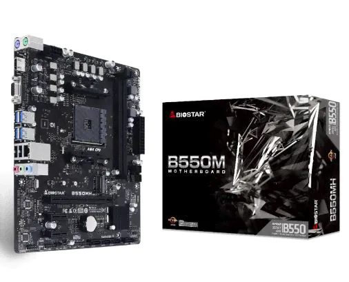 Материнская плата BIOSTAR Socket AM4 ( B550MH ) AMD B550, 2x DDR4 DIMM, 2133-4400МГц. (Up to 64Gb), 4x SATA3 (6Gb/s) (Supports AHCI & RAID 0, 1, 10)